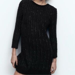 Zara Black Textured Knit Dress